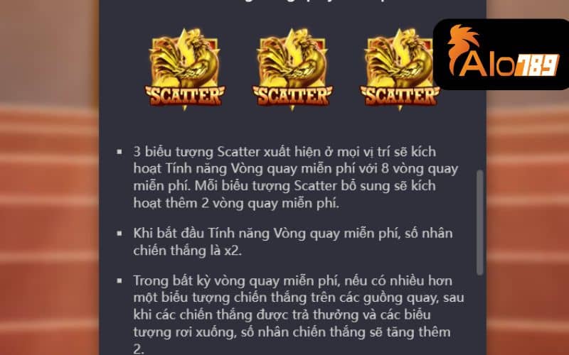 Khi 3 biểu tượng Scatter xuất hiện sẽ được vòng quay may mắn Khi 3 biểu tượng Scatter xuất hiện sẽ được vòng quay may mắn